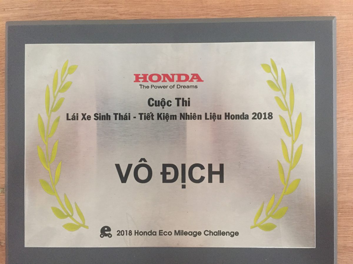 Đạt giải Vô Địch cuộc thi Lái xe sinh thái - tiêt kiệm nhiên liệu Honda - 2018